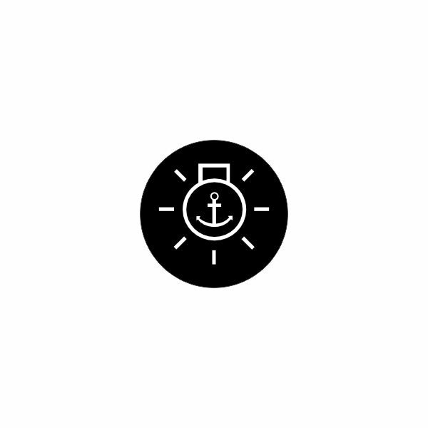 Front close-up of actuator's black round button with white anchor icon and radiating light marks