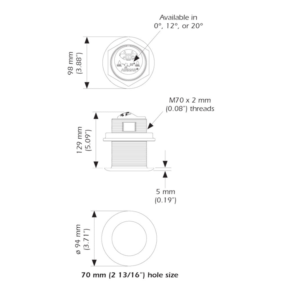 Airmar B75HW High Wide Chirp Transducer  12 Degree Deadrise 600W Thru Hull B75C12HWMM