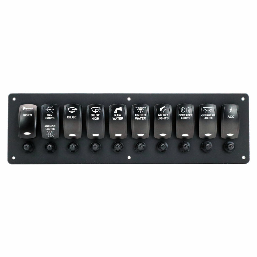 10 Switch Blacklit Ready Contura V Panel w/ Breakers