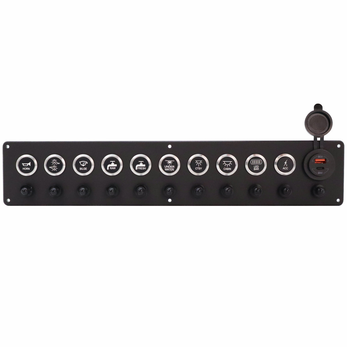 10 Switch Panel 22mm Push Buttons w/ Breakers & USB