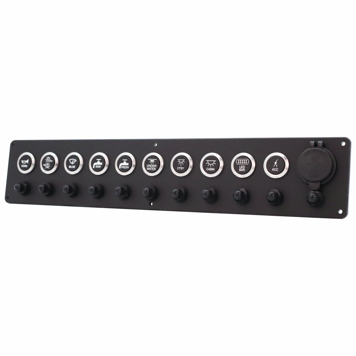 10 Switch Panel 22mm Push Buttons w/ Breakers & USB