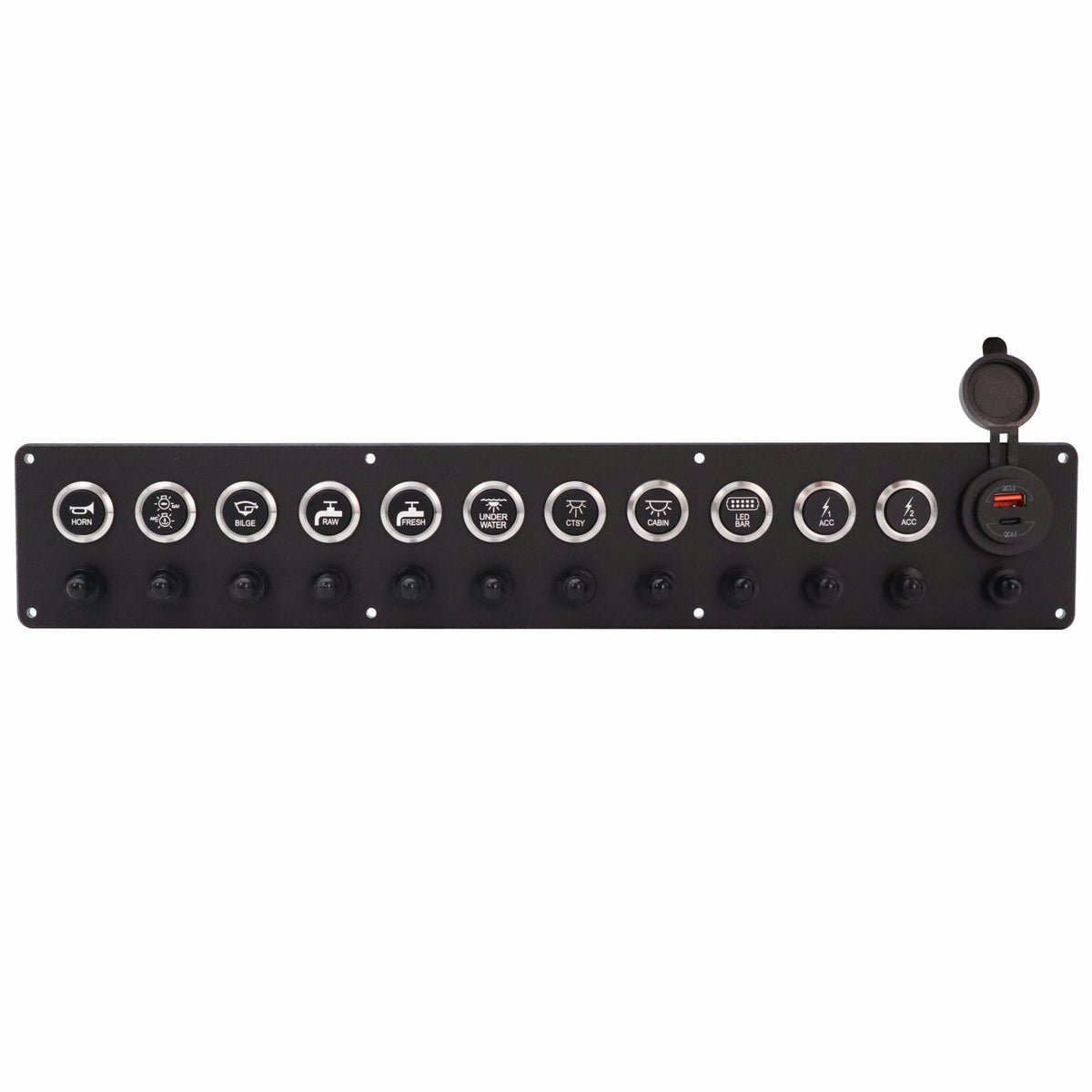 11 Switch Panel 22mm Push Buttons w/ Breakers & USB