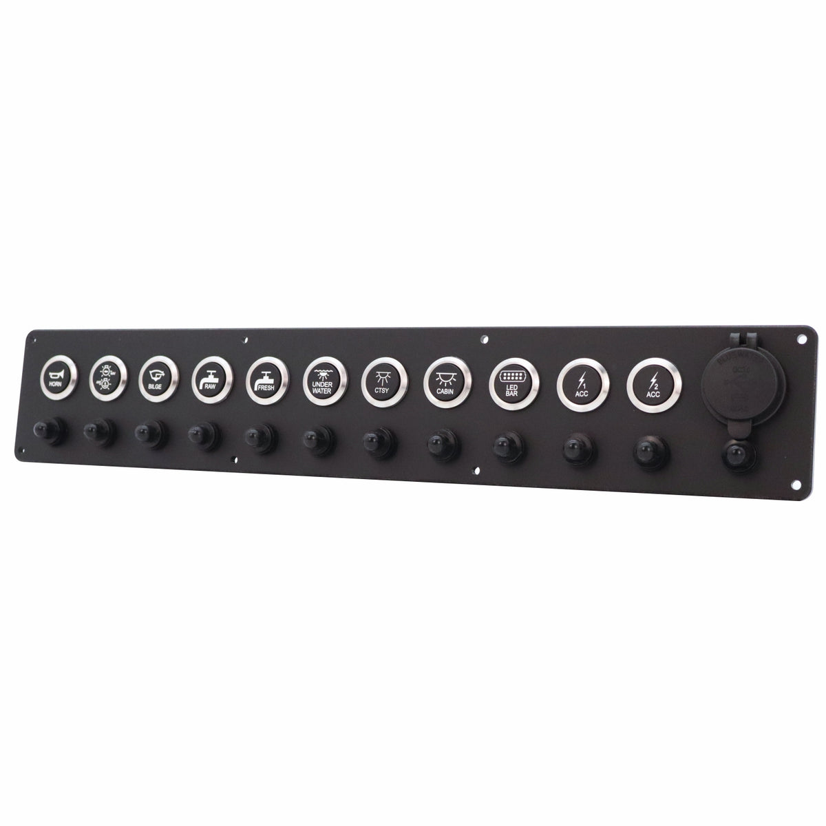 11 Switch Panel 22mm Push Buttons w/ Breakers & USB
