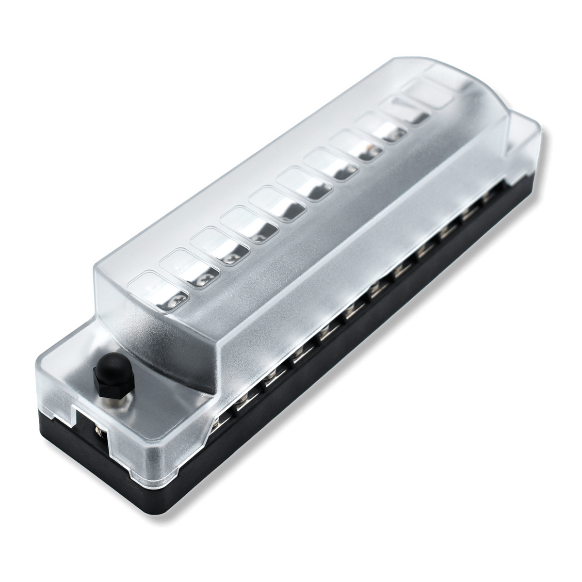 Bluewater 12-position ATC fuse block with ground bar and translucent protective cover