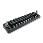 Bluewater 12-position ATC fuse block, angled view showing 12 terminal screws, two studs and mounting holes.