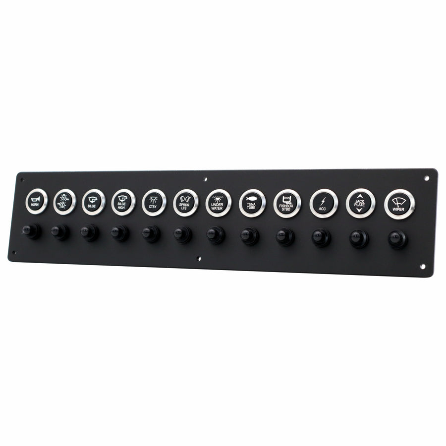 12 Switch Panel 22mm Push Buttons w/ Breakers