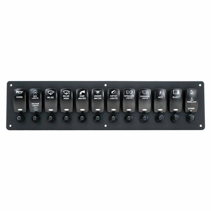 12 Switch Blacklit Ready Contura V Panel w/ Breakers