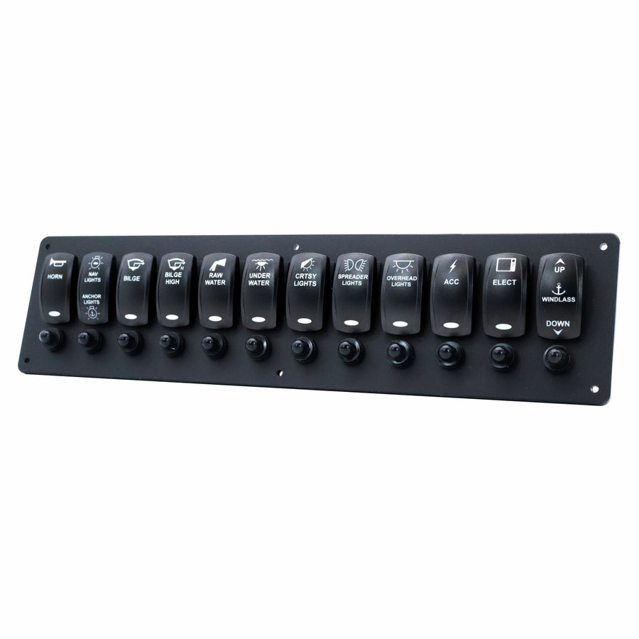 12 Switch Blacklit Ready Contura V Panel w/ Breakers