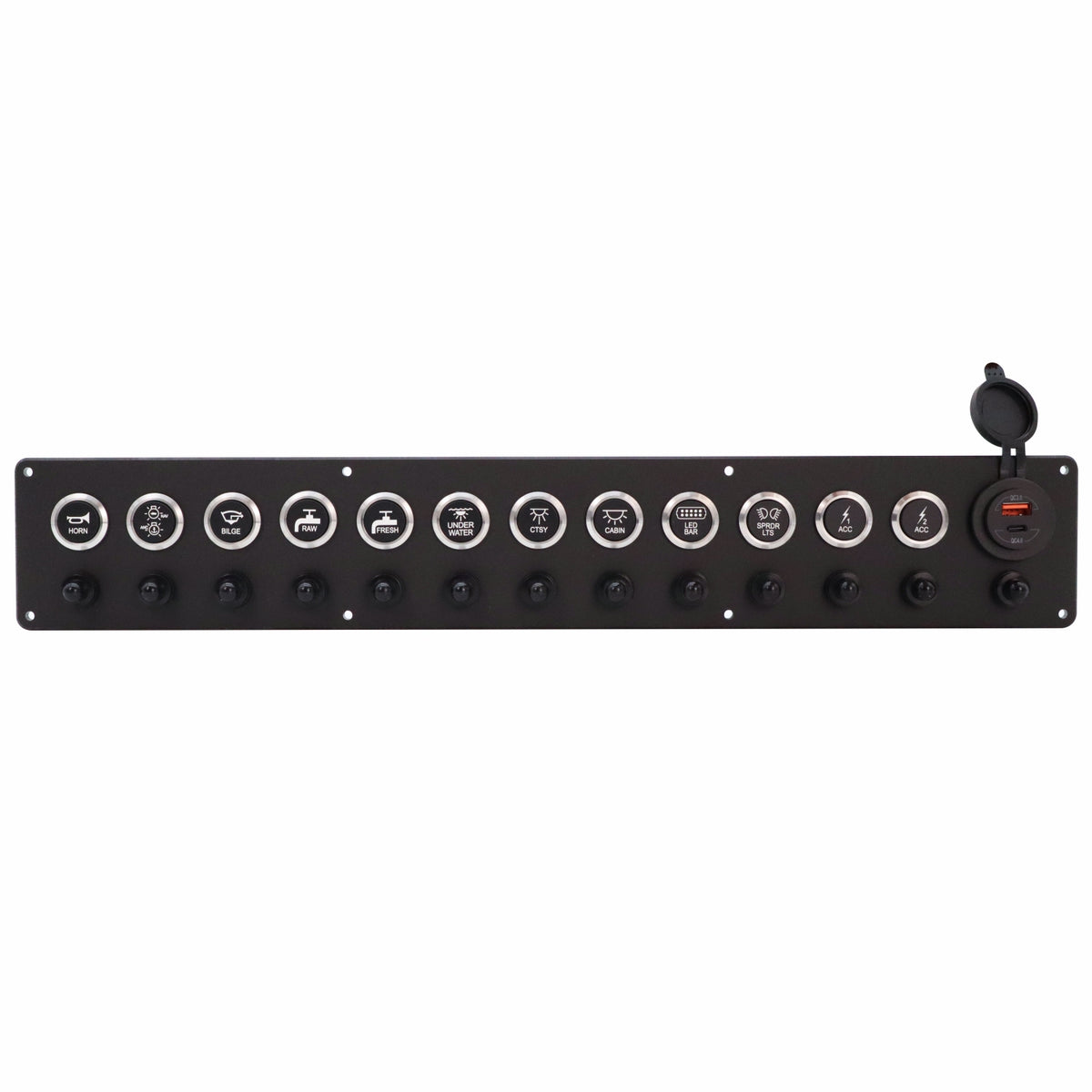 12 Switch Panel 22mm Push Buttons w/ Breakers & USB