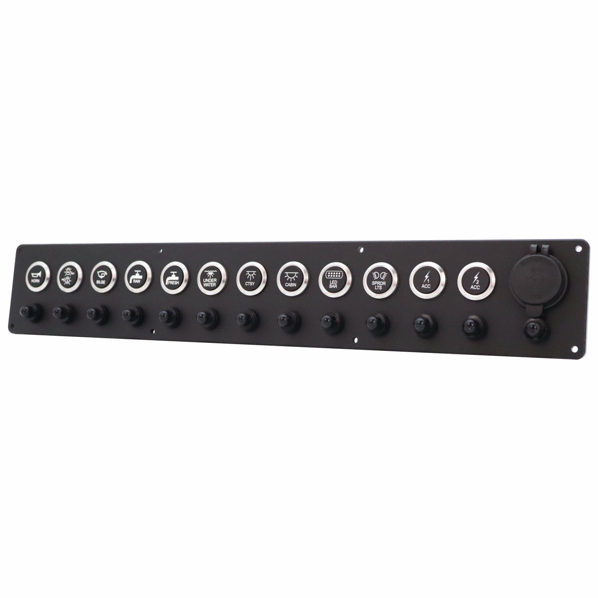 12 Switch Panel 22mm Push Buttons w/ Breakers & USB