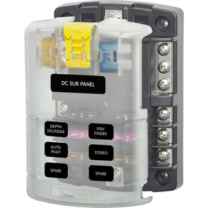Blue Sea 5025 ST Blade Fuse Block wCover  6 Circuit wNegative Bus 5025