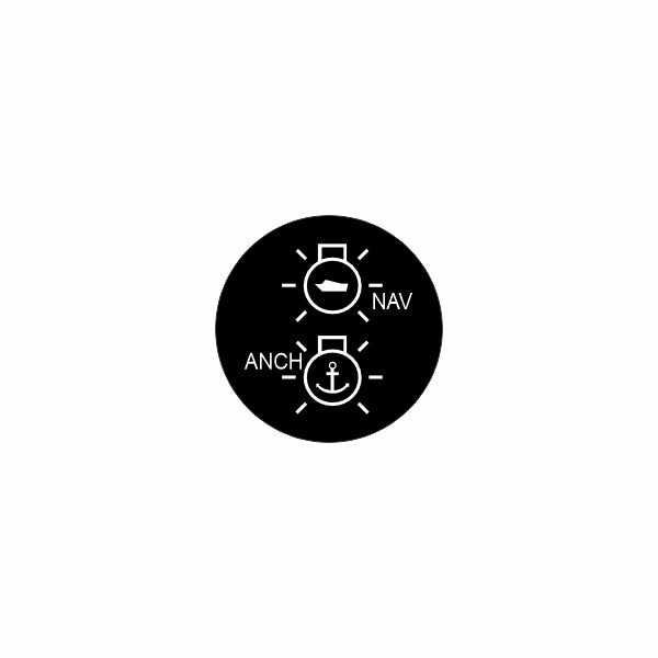 22mm actuator face showing NAV and ANCH labels: top boat icon, bottom anchor icon