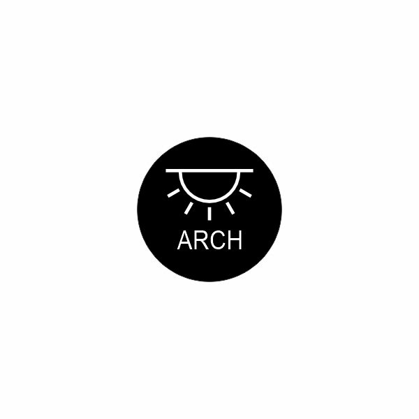 Black circular icon labeled ARCH showing an arch-light symbol, indicating the 22mm actuator.