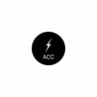 Front view of actuator face: black round cap with white lightning bolt icon and "ACC" label.