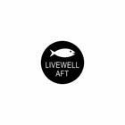 Round black label for the livewell aft actuator with white fish silhouette and "LIVEWELL AFT" text