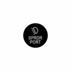 Front view of black circular actuator cap with lamp icon and 'SPRDR PORT' label