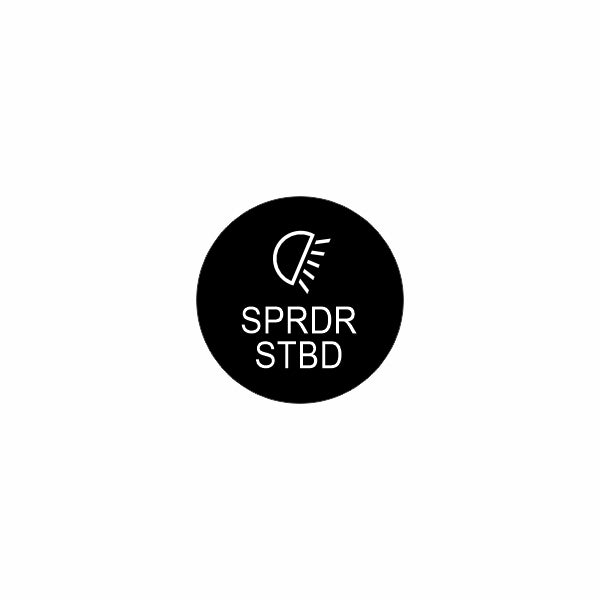 22mm spreader actuator front cap showing black circular label with beam icon and "SPRDR STBD" text