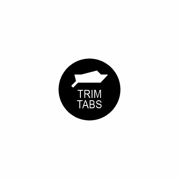 Graphic label for 22mm trim tabs actuator—black circle with boat icon and centered "TRIM TABS" text