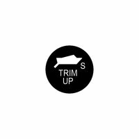Round black control label for 22mm starboard trim-up actuator showing boat icon, "TRIM UP" text and letter "S.