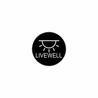 Close-up of black circular Livewell icon showing sun/ray graphic and 'LIVEWELL' label