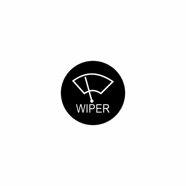 Front view of black circular actuator cap showing white windshield-wiper icon and WIPER label