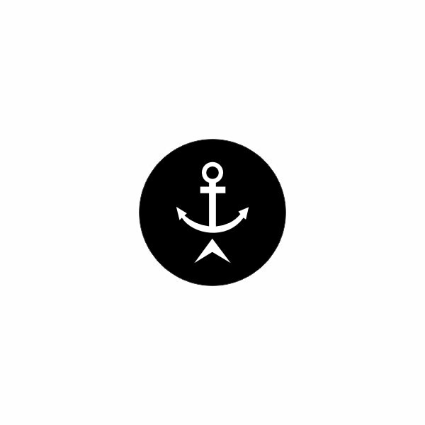 22mm windlass up actuator control button icon — black circular button with white anchor-up symbol