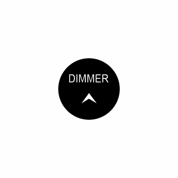 22mm dimmer actuator front face showing DIMMER label and upward arrow indicator