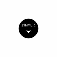 Front control face of 22mm dimmer actuator showing 'DIMMER' label and downward chevron
