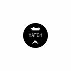 22mm Hatch Up Actuator button face: black round label with "HATCH" text, hatch icon above and up arrow below