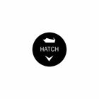 Front view of actuator button face showing "HATCH" text with a hatch icon above and a down arrow below