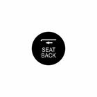 Close-up of round black actuator button face labeled "SEAT BACK" with a left-pointing arrow