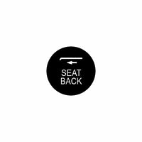 Close-up of round black actuator button face labeled "SEAT BACK" with a left-pointing arrow
