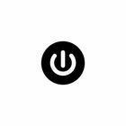 Front view of the 22mm actuator's black round faceplate showing a white power icon