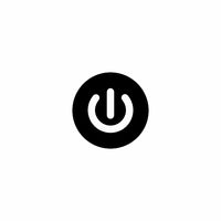 Front view of the 22mm actuator's black round faceplate showing a white power icon