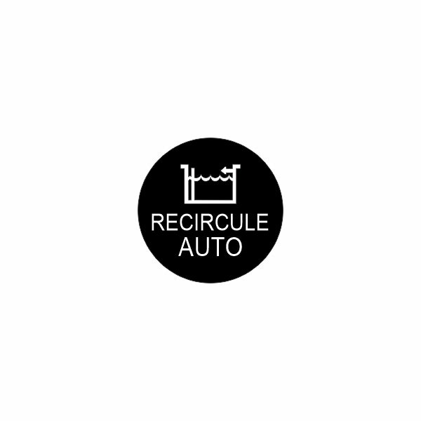 Close-up of actuator's circular black badge showing schematic tank icon and "RECIRCULE AUTO" label