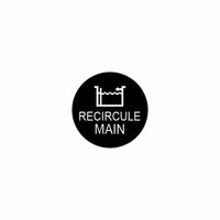 Circular black actuator control icon showing a tank pictogram above the text RECIRCULE MAIN