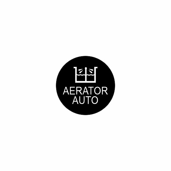 Black circular icon with stylized aerator diagram and 'AERATOR AUTO' label indicating automatic aeration.
