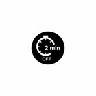 Actuator control icon detail: circular timer graphic labeled "2 min" with "OFF" indicator