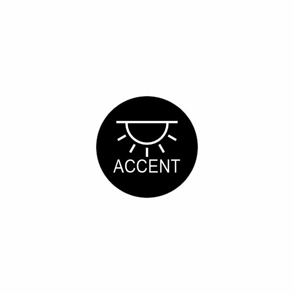22mm accent light actuator icon: black circular symbol with stylized downlight and "ACCENT" label