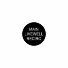Front view of actuator's round black control label reading "MAIN LIVEWELL RECIRC