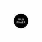 Front view of 22mm actuator cap showing black circular face with white "MAIN POWER" text