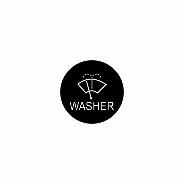 Front view of 22mm washer actuator button cap with windshield-wiper and spray icon and WASHER label