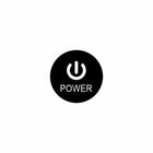 Front-facing view of the actuator's round black power button cap showing white power symbol and "POWER" label.