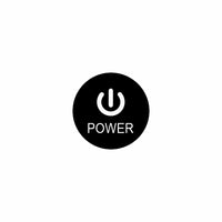 Front-facing view of the actuator's round black power button cap showing white power symbol and "POWER" label.
