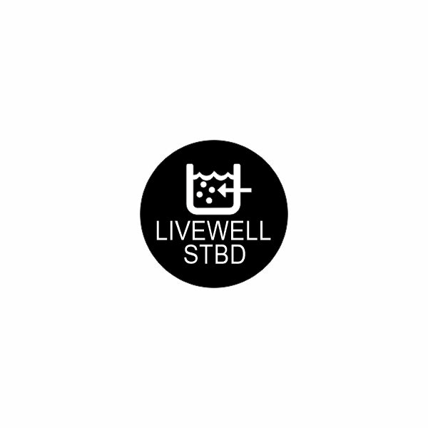 Black circular decal showing a livewell icon with "LIVEWELL STBD" text, front view