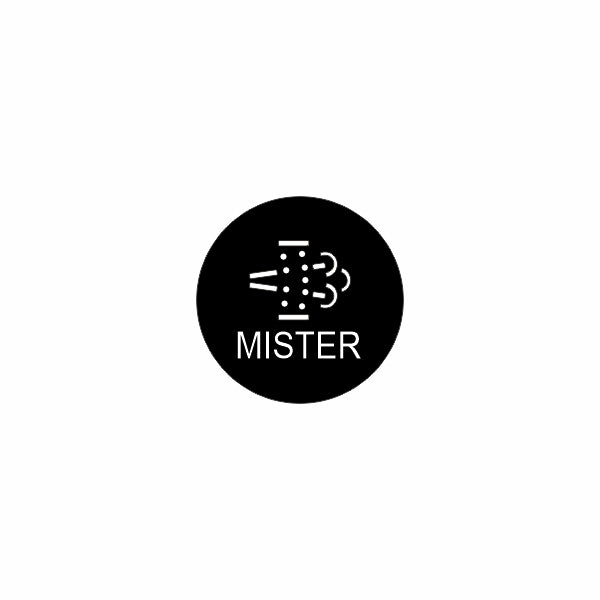 Black circular actuator cap graphic showing a mist spray icon and "MISTER" label