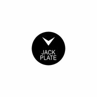 Graphic label showing a downward chevron above 'JACK PLATE' text on a black circular badge