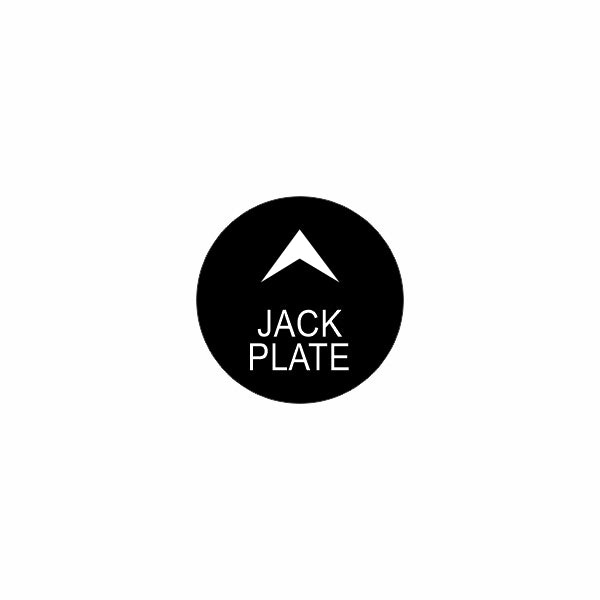 Black circular graphic with upward triangle and 'JACK PLATE' text, indicating jack plate up control.