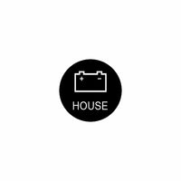 Circular black HOUSE control icon showing battery outline with + and − terminals on white background