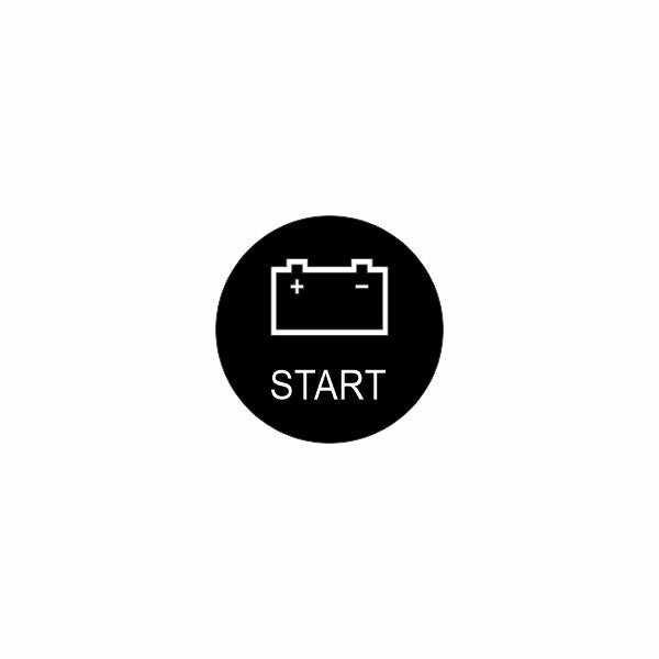 22mm Start actuator face showing a black circular label with a battery icon and "START" text